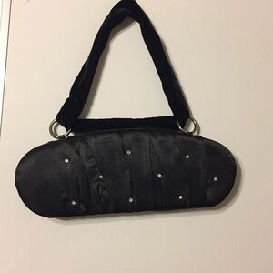 Victoria’s Secret Black Satin Clam Shell Evening Bag  Velvet Strap Whimsigoth